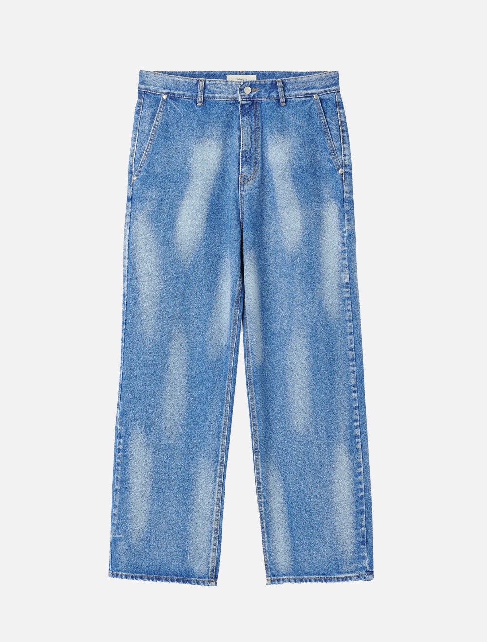 Bleach Fading Semi Wide Denim Pants (Medium Blue)