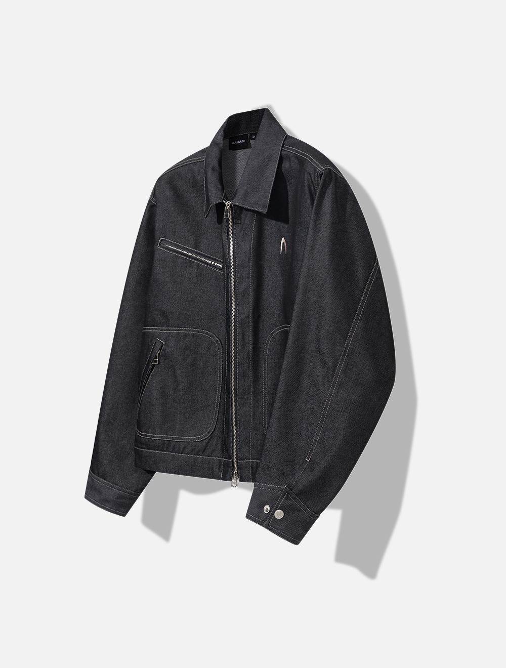 Stitch Zip-up Denim Jacket (Black)