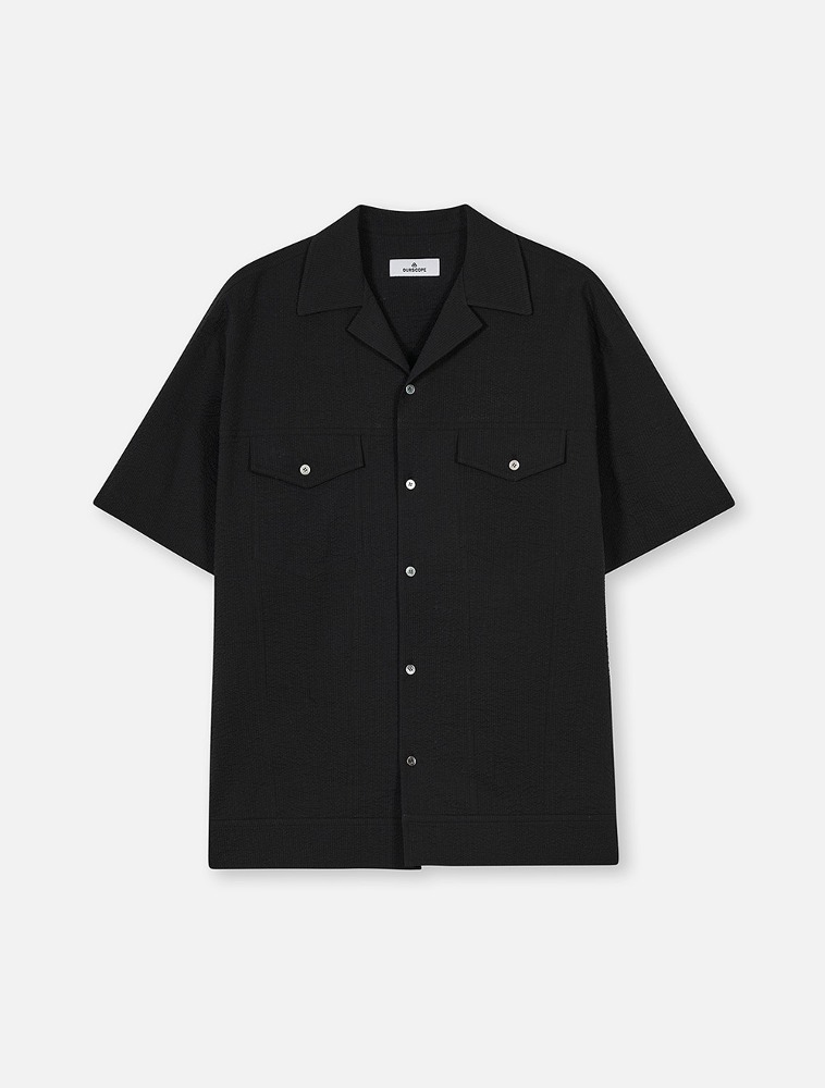 Cuban Trucker Half Shirts (Seersucker Black)