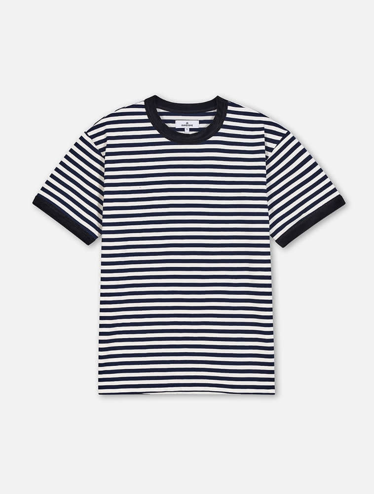 Velour Rib Stripe T-Shirts Black (Stripe Navy)
