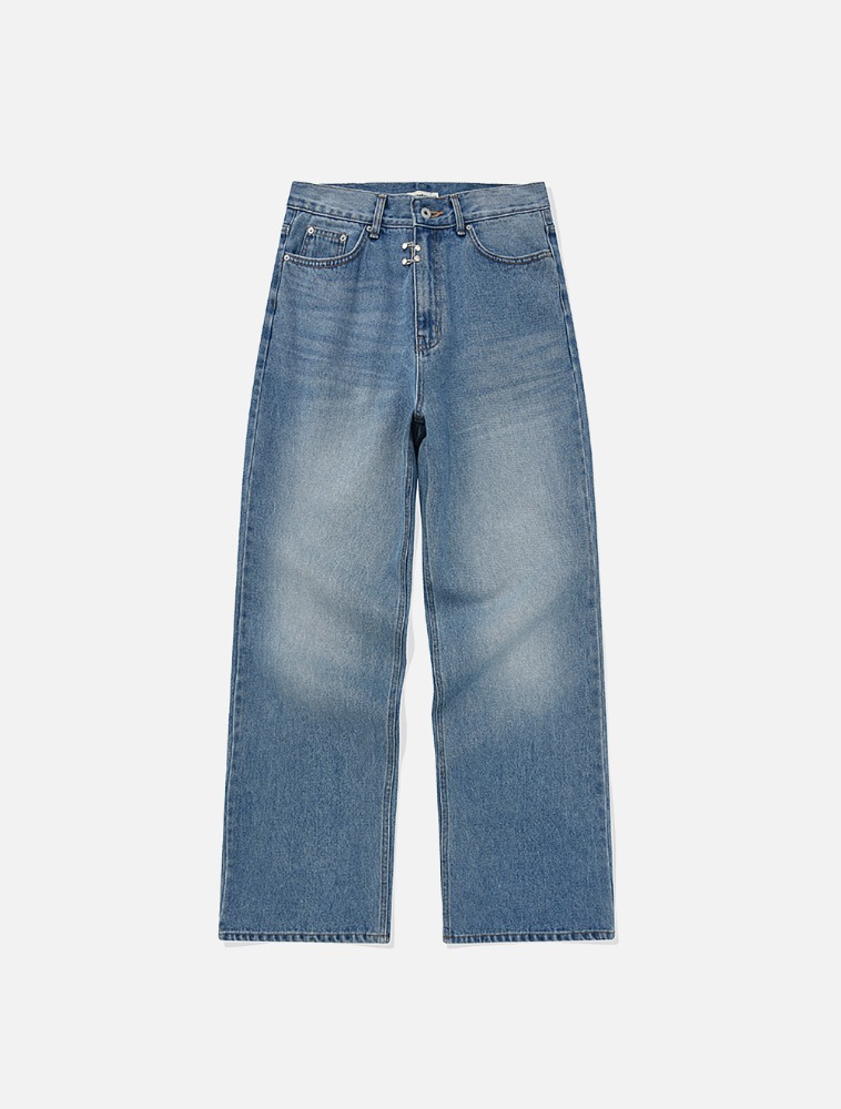 Buckle Relaxed denim pants / Washed blue