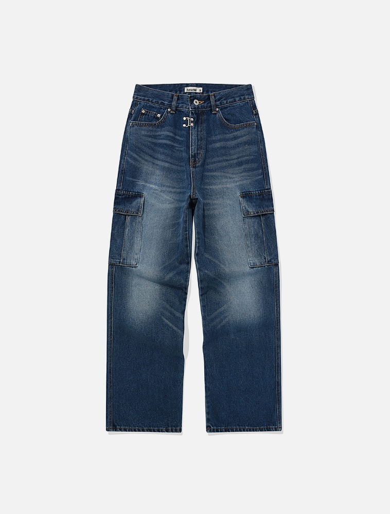 Miner cargo denim pants / Vintage blue