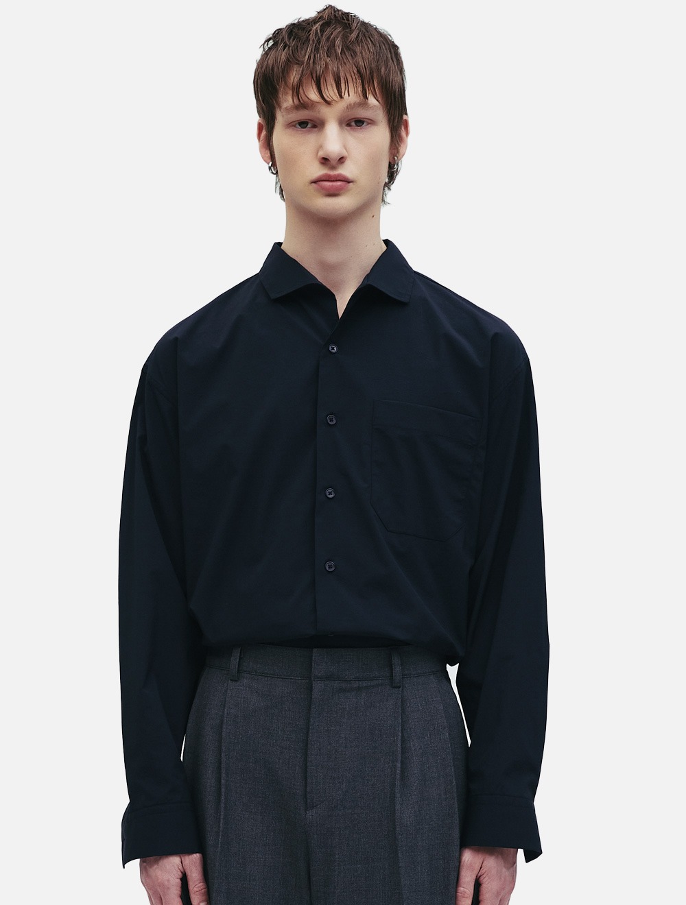 SOLID OPEN COLLAR SHIRTS [NAVY]
