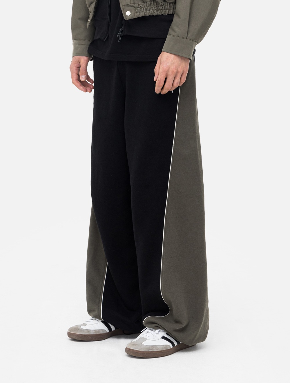 Piping Paneled Sweatpants (Black-Khaki)