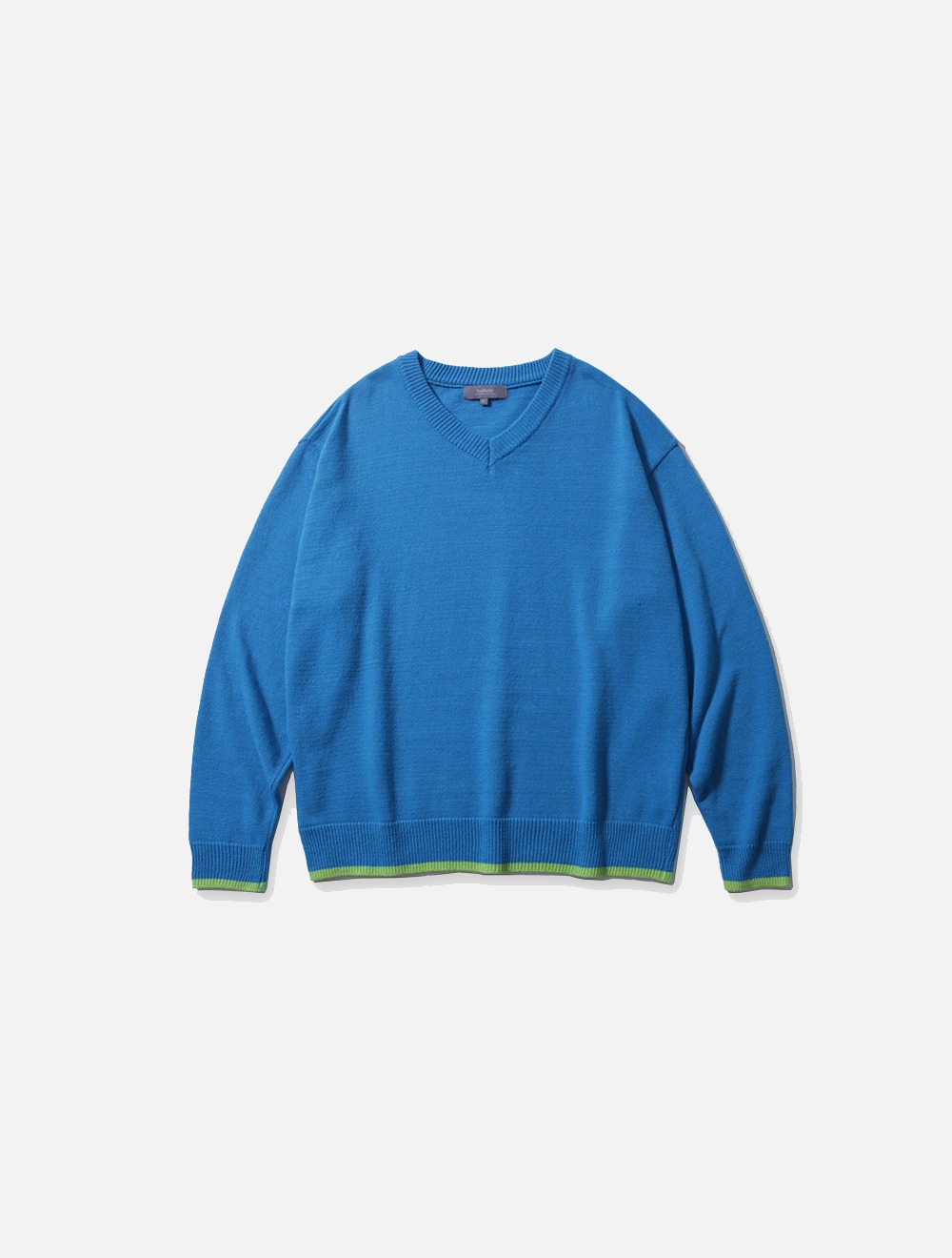 MERINO WOOL COLOR MIXED V NECK KNIT (TROPICAL BLUE &amp; LIME)