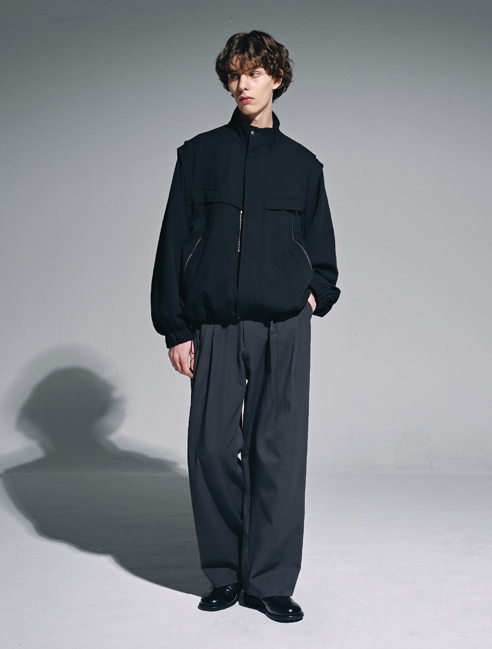 pleated wide pants (charcoal)