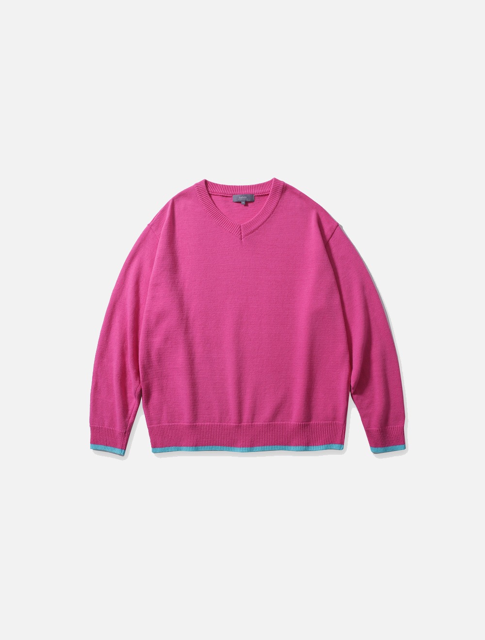 MERINO WOOL COLOR MIXED V NECK KNIT (BRIGHT PINK &amp; MINT)