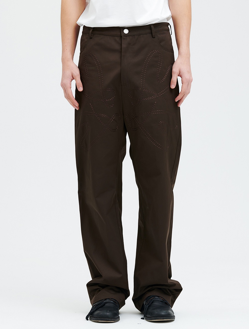 Pansy Lettering Pants-Brown