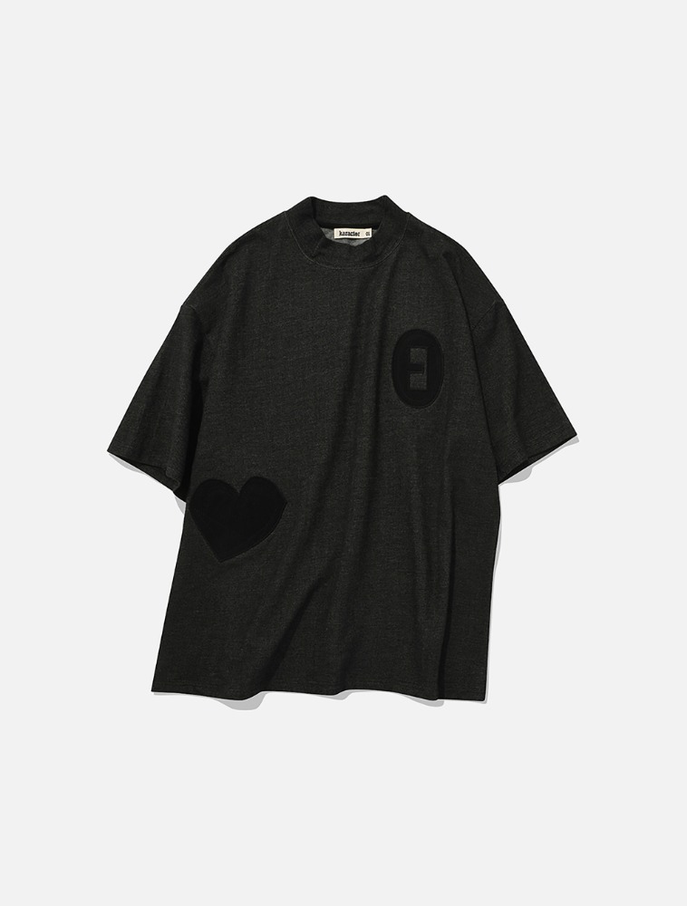 Stitched symbol mock neck T-shirts / Denim charcoal