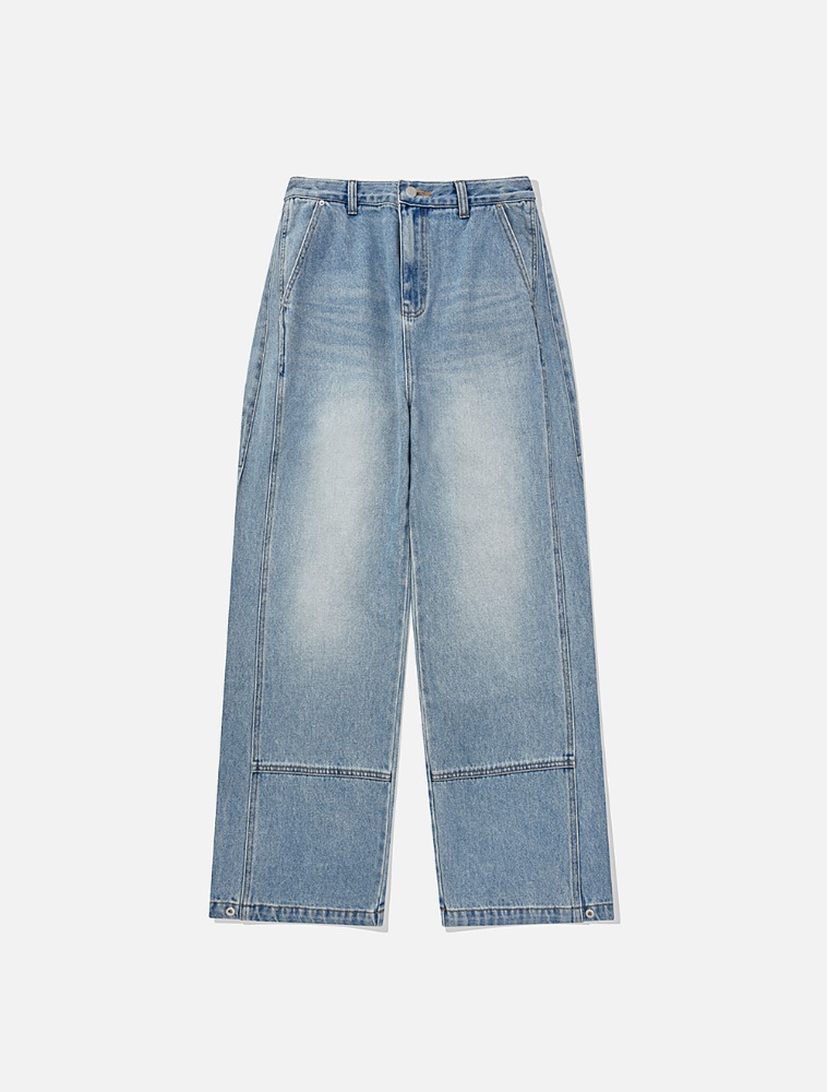 Modular cut denim pants / Washed blue